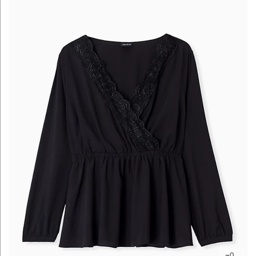 BLACK LACE TRIM BABYDOLL BLOUSE